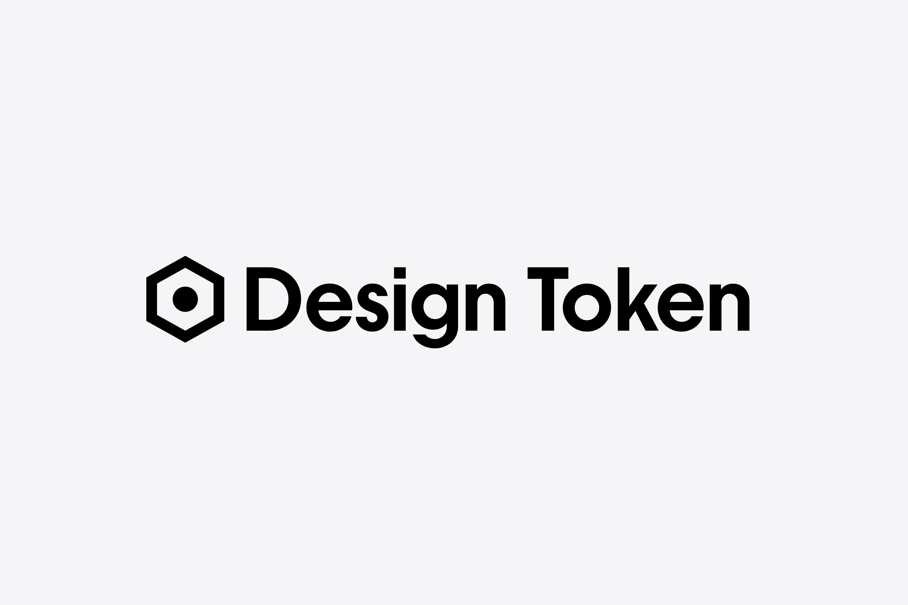 Design Token: the hexagon token mark beside the wordmark on a light grey field.